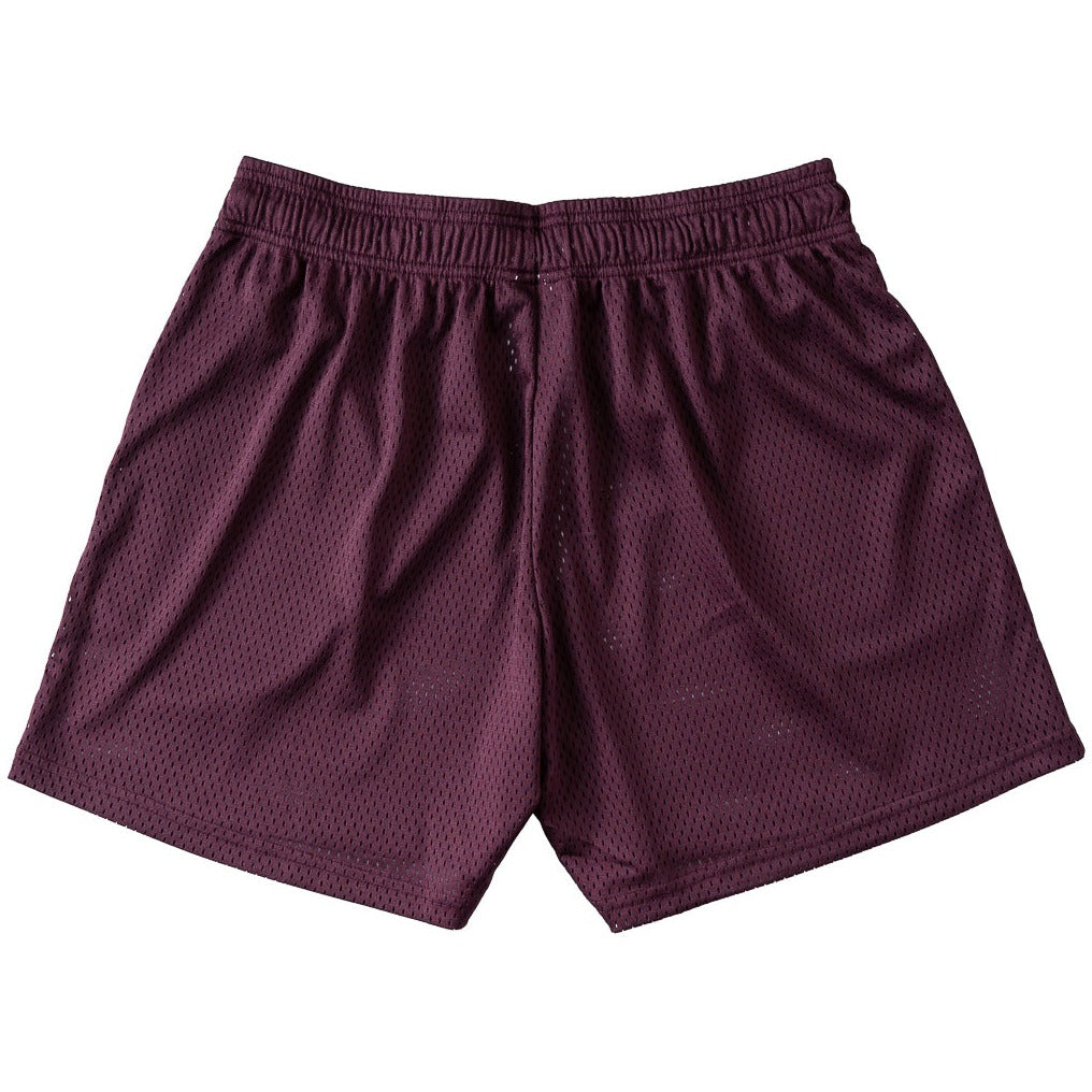VENTED MESH SHORTS SCRIPT - MAROON / GOLD