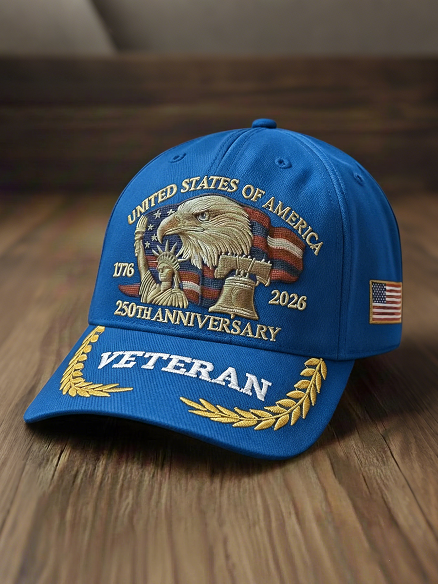 USA 250th Anniversary Veteran Embroidered Bald Eagle Patriotic Hat