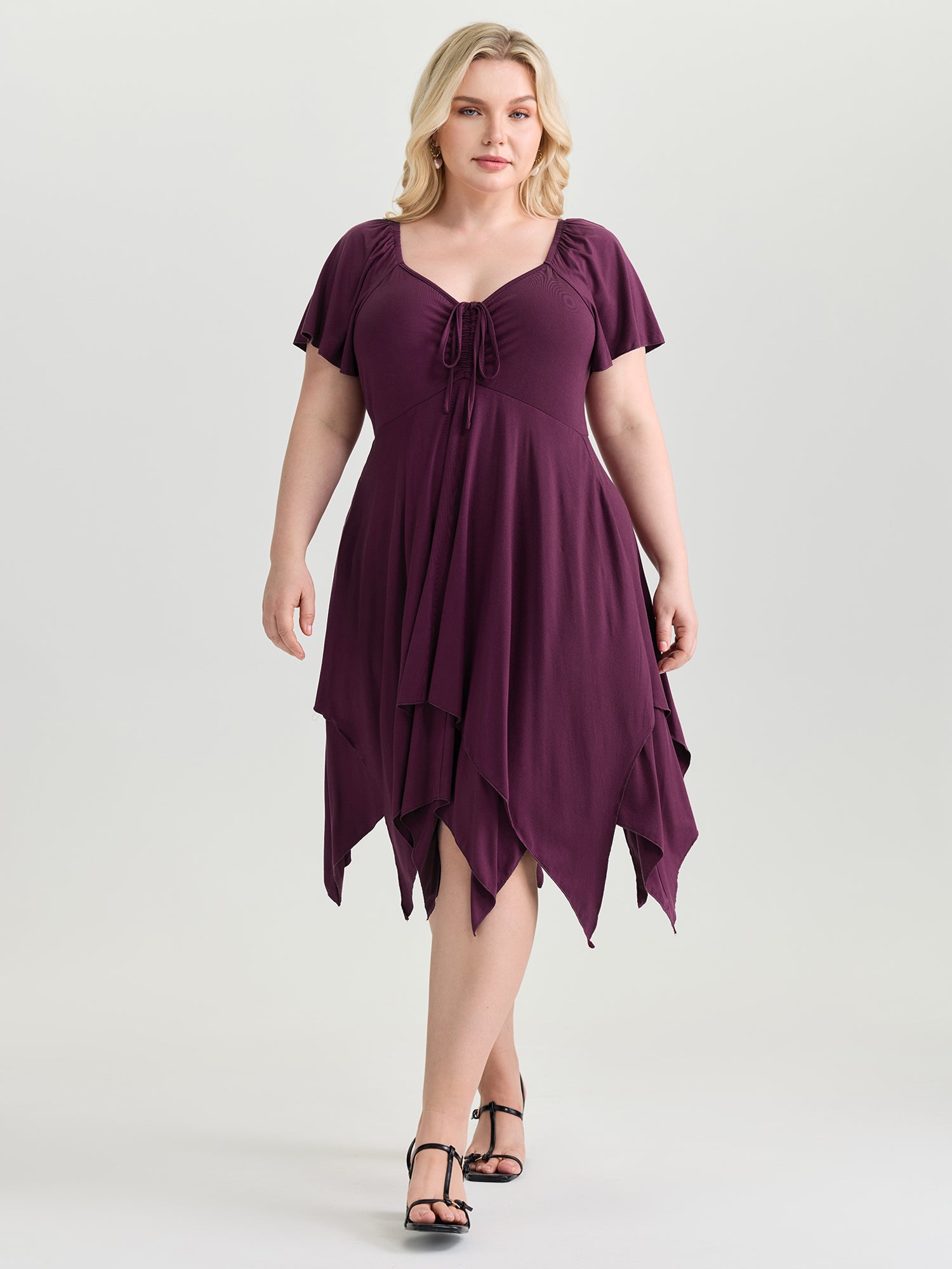 Stretchy Layered Drawstring Midi Dress