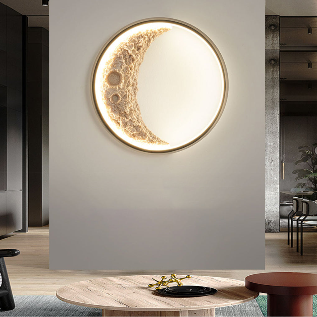 Round Creative Moon Resin Lunar Texture Waterproof Outdoor Wall Lights