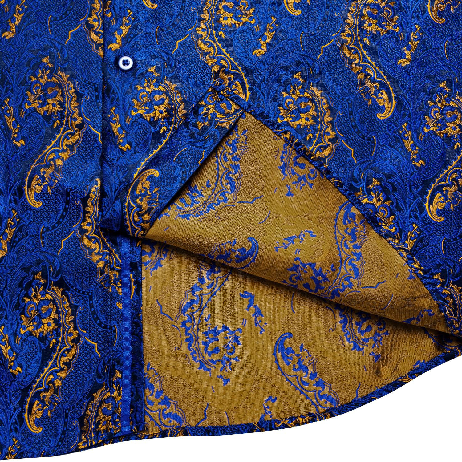Men's Paisley Dress Shirt Long Sleeve Wrinkle Free Button Down Cowboy Shirts - Gold&blue&paisley