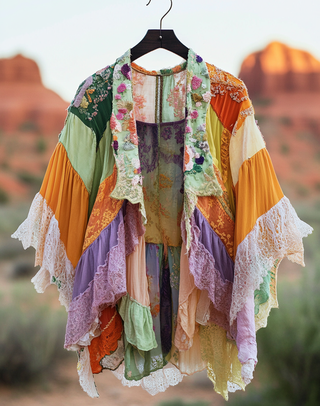 Summer cardigan with gradient stitching and embroidery 54ba