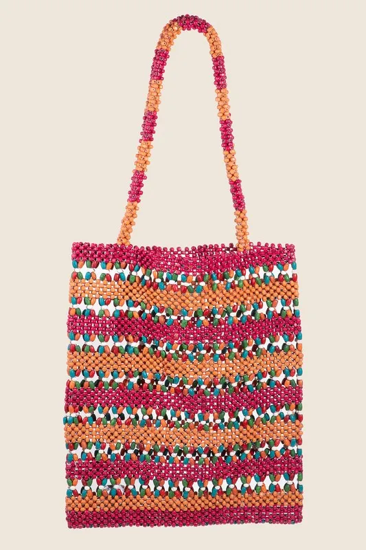 Fame Contrast Wooden Beaded Tote Bag