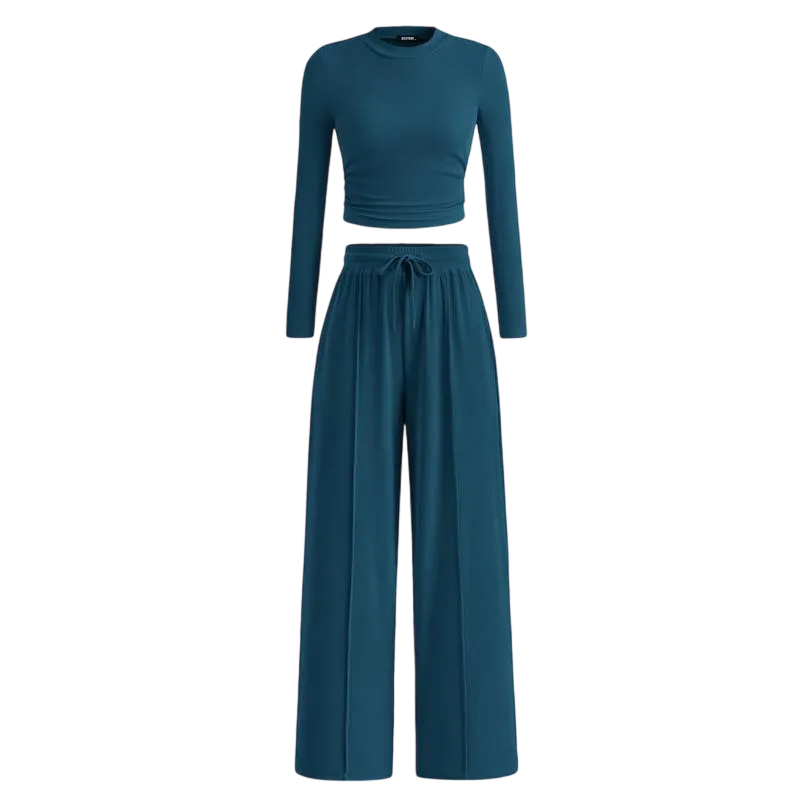 Women's Fall 2-Piece Set – Top & Wide-Leg Pants