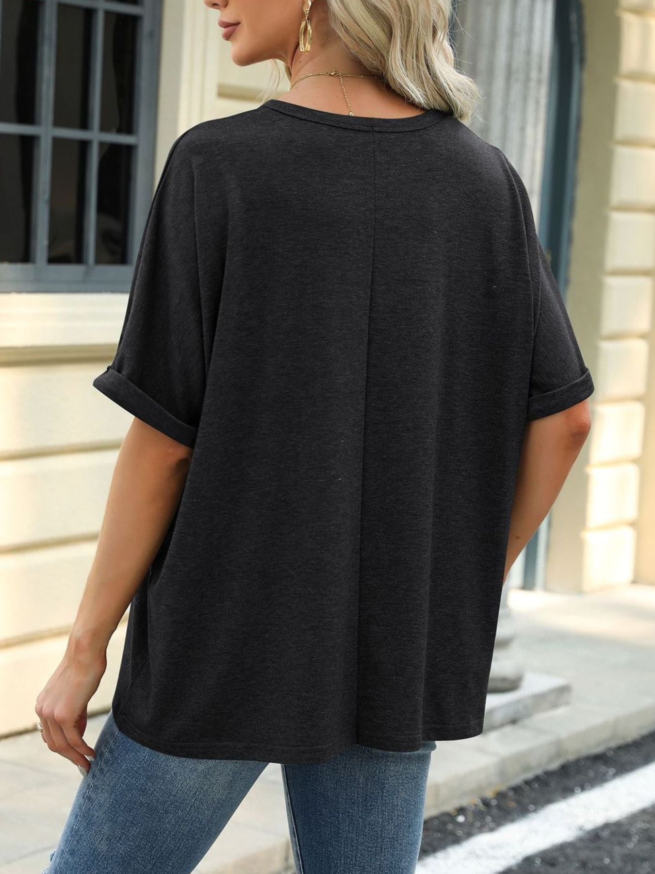 Casual Loose Fit Rolled Sleeve T-Shirt