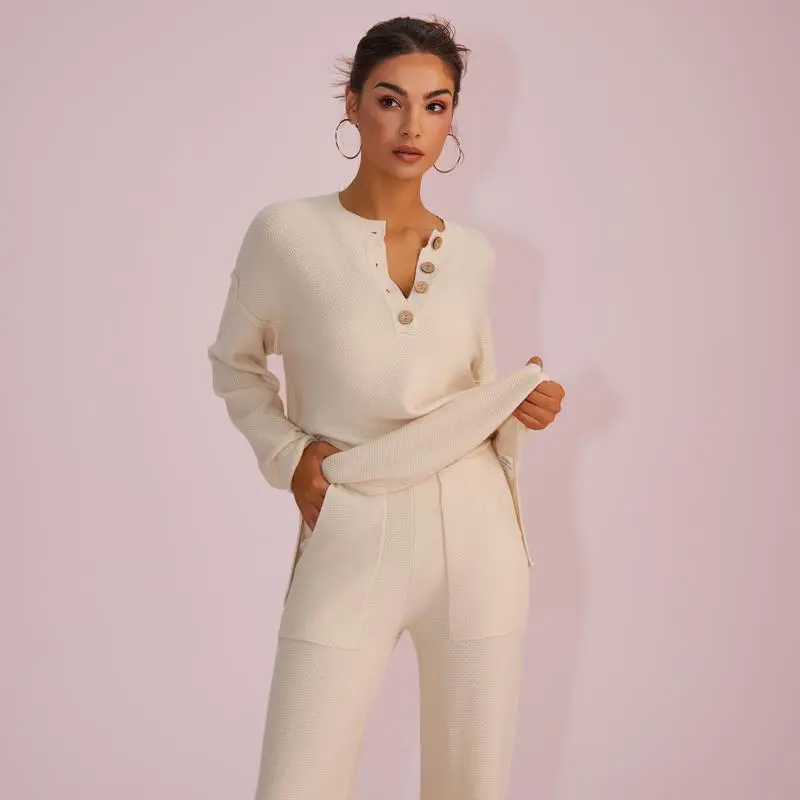 Women's Cozy Waffle Knit Loungewear Set