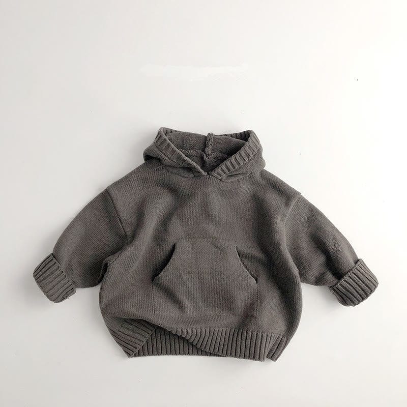 Toddler Solid Color Hooded Knitted Pocket Sweater