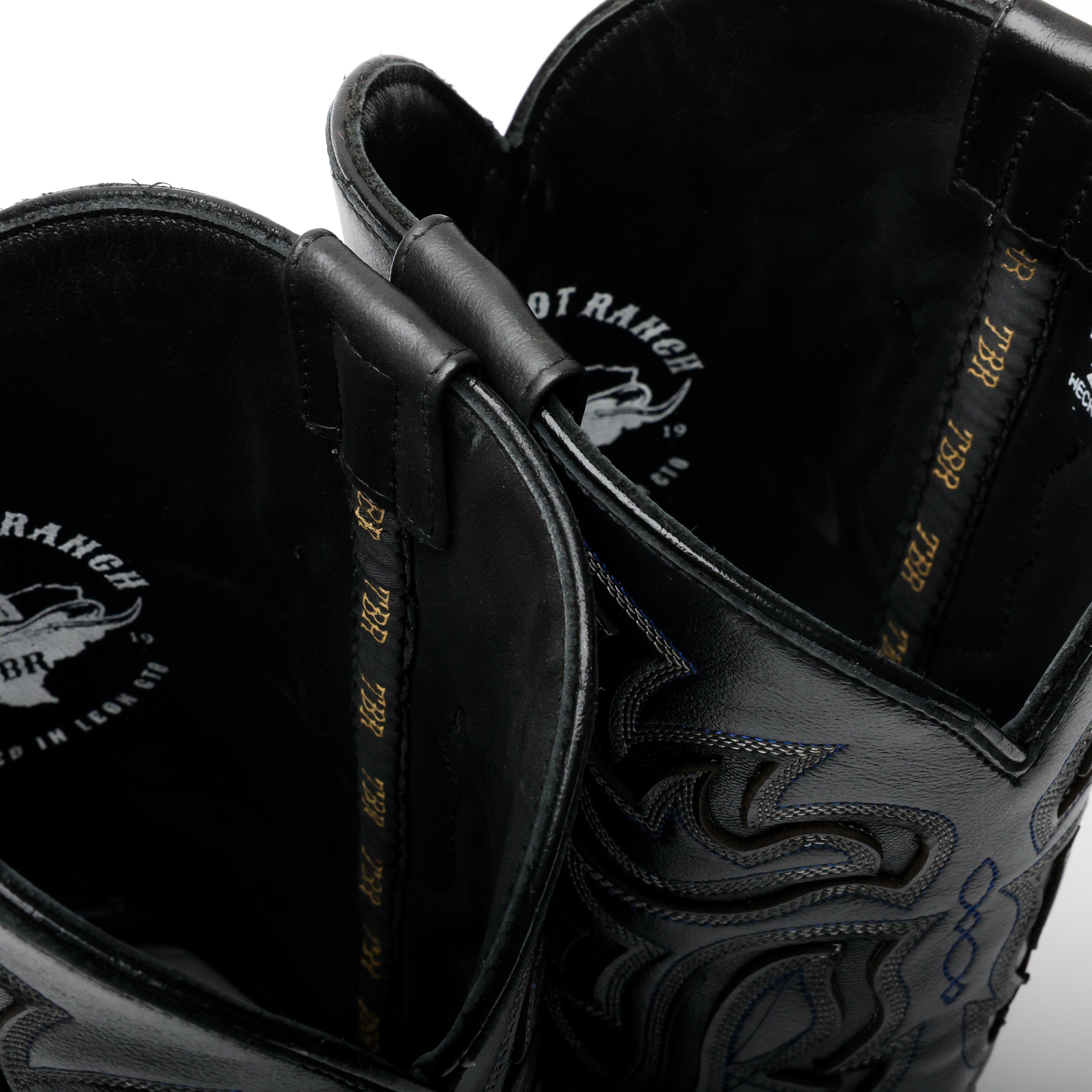 Black/Blue Ostrich Leather Boots - Square Toe