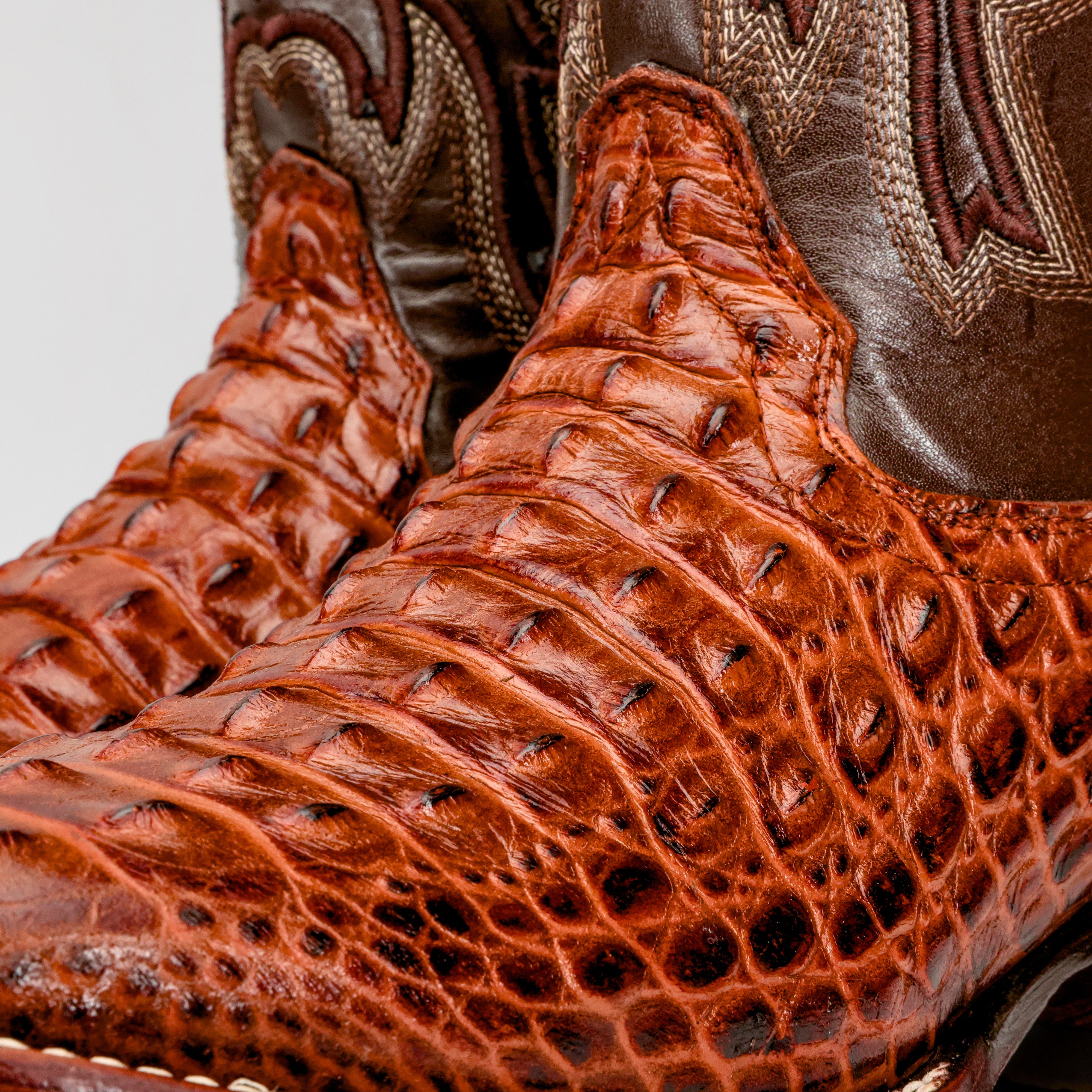 Cognac Caiman Hornback Leather Boots - Square Toe