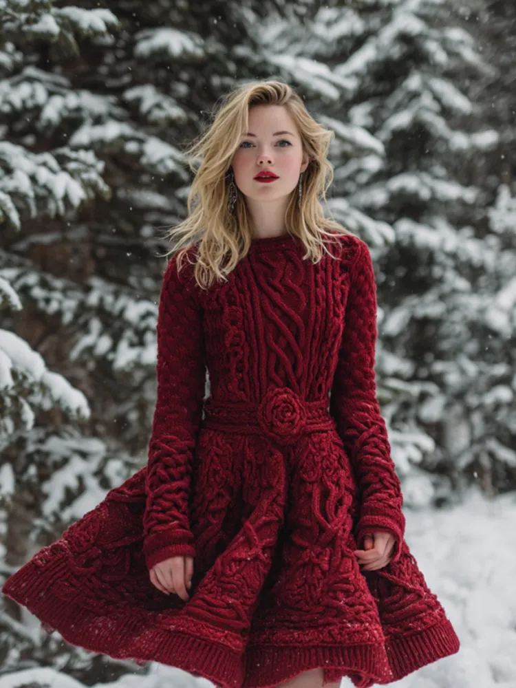 Women's Vintage Christmas Celtic Art Knitted Midi Dress