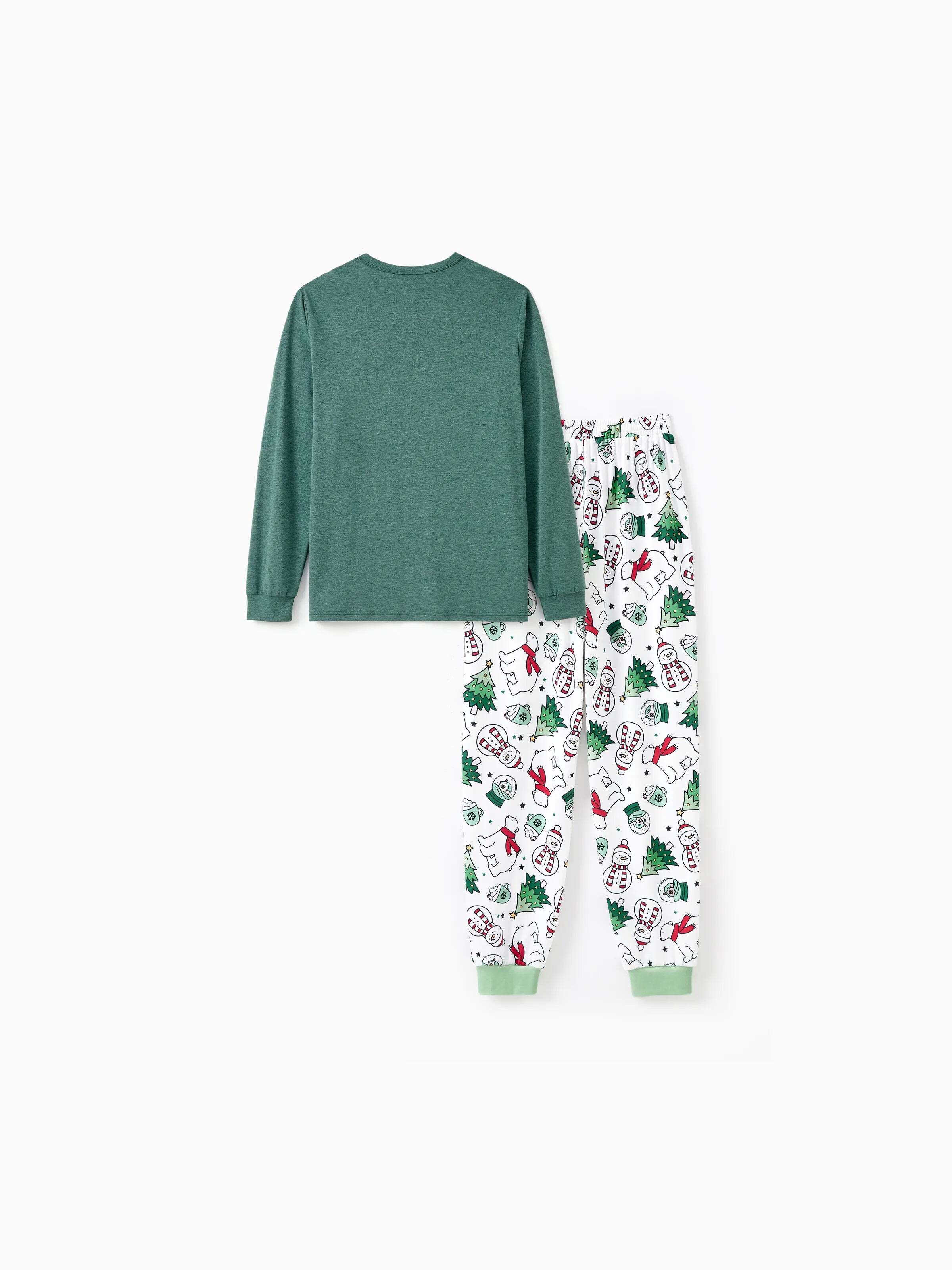 Christmas Family Matching Long Sleeves Very Merry Green Tops Allover Pattern Pants Pajamas Sets with Christmas Socks MediumSpringGreen