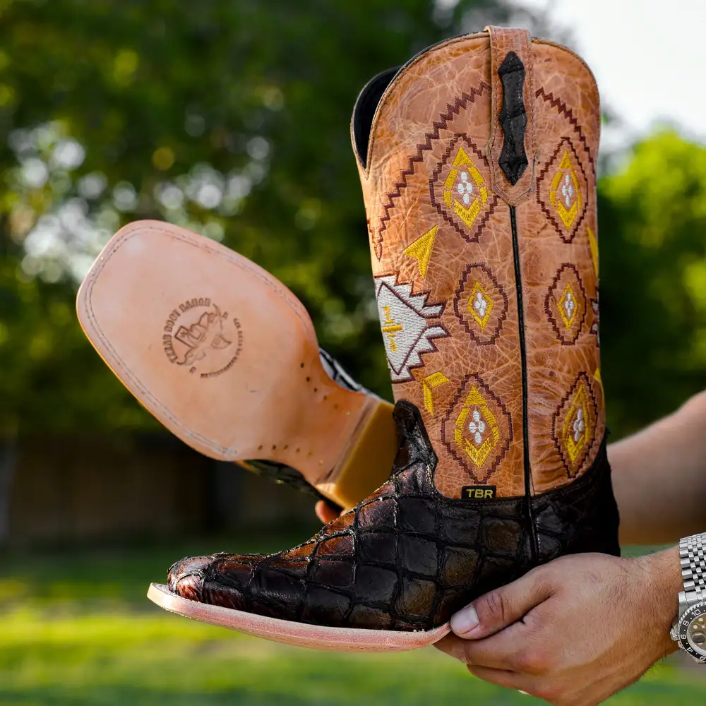 Chocolate Brown Pirarucu Leather Boots - Square Toe