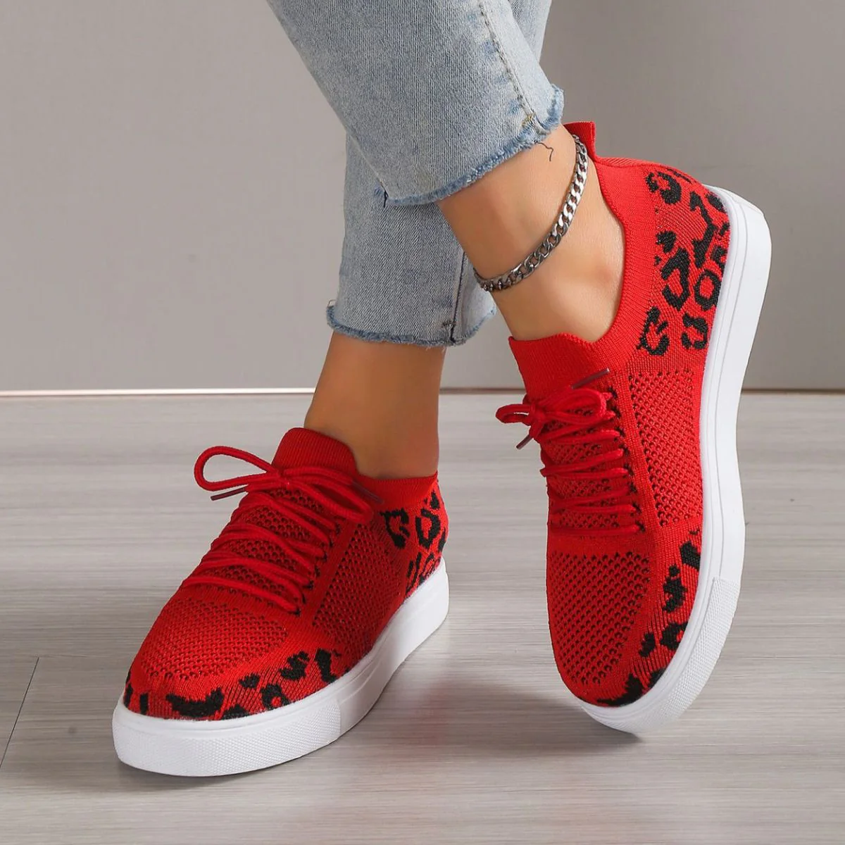 Lace-Up Leopard Flat Sneakers (multiple color options)