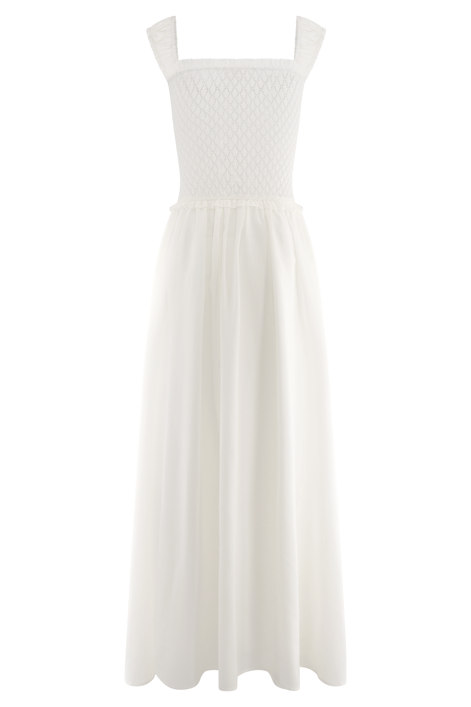 White Pointelle Knit Midi Dress
