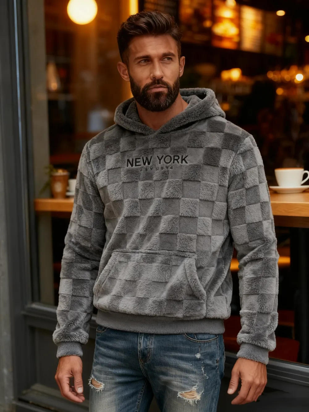 Letter Embroidery Flannel Hoodie