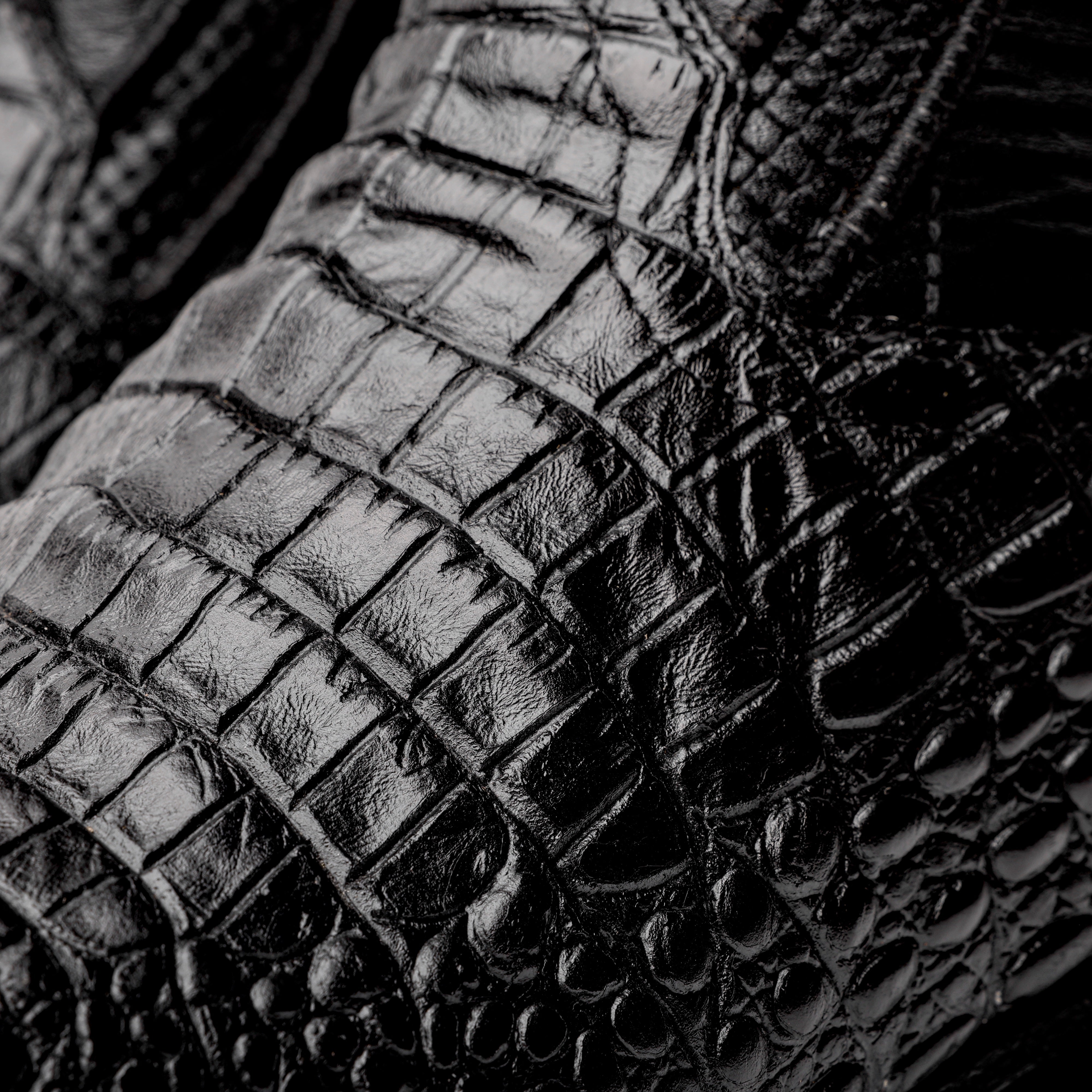 Total Black Caiman Belly Leather Boots - Square Toe