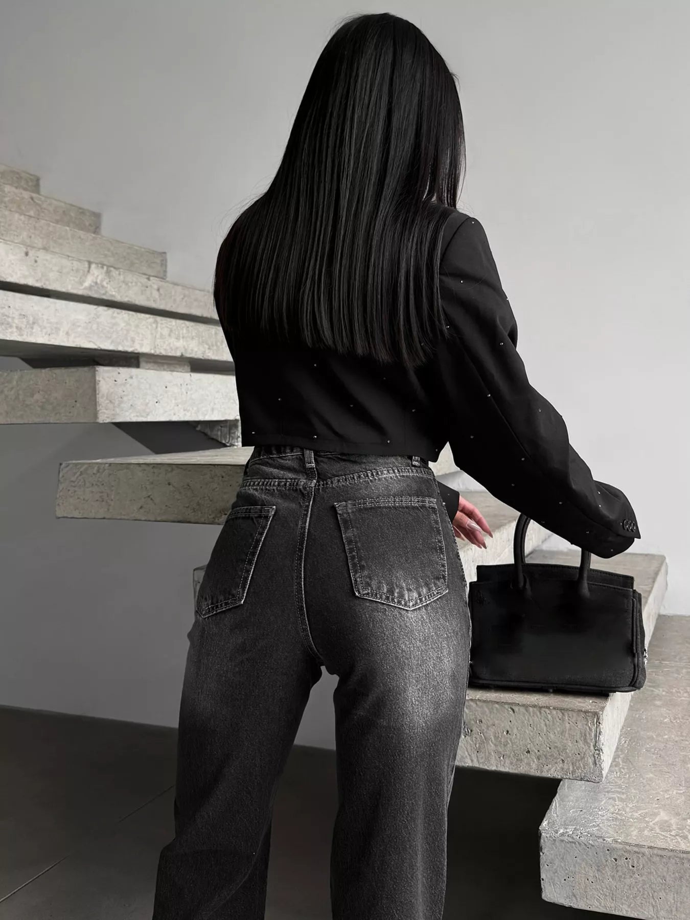 High-Waisted Slit Hem Jeans