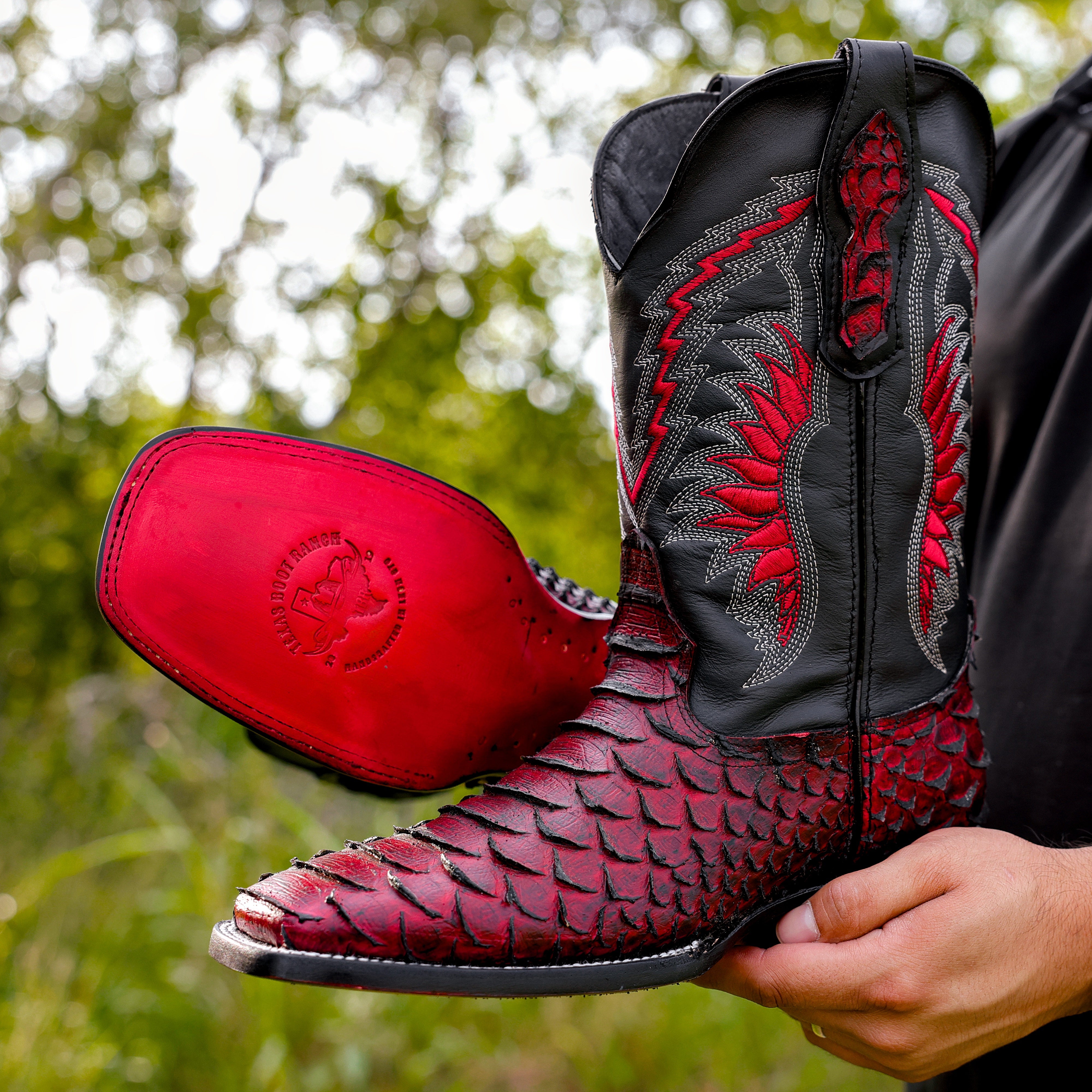 Black Cherry Python Leather Boots - Square Toe