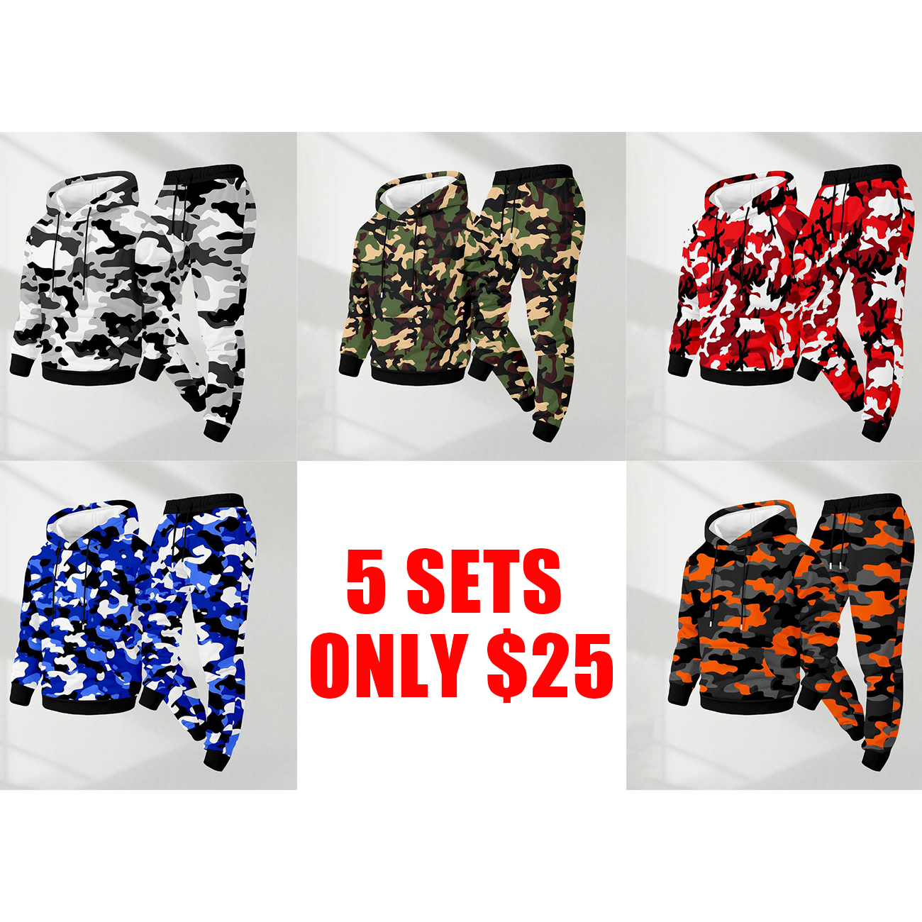 Men’s Camo Hoodie & Drawstring Sweatpants Set