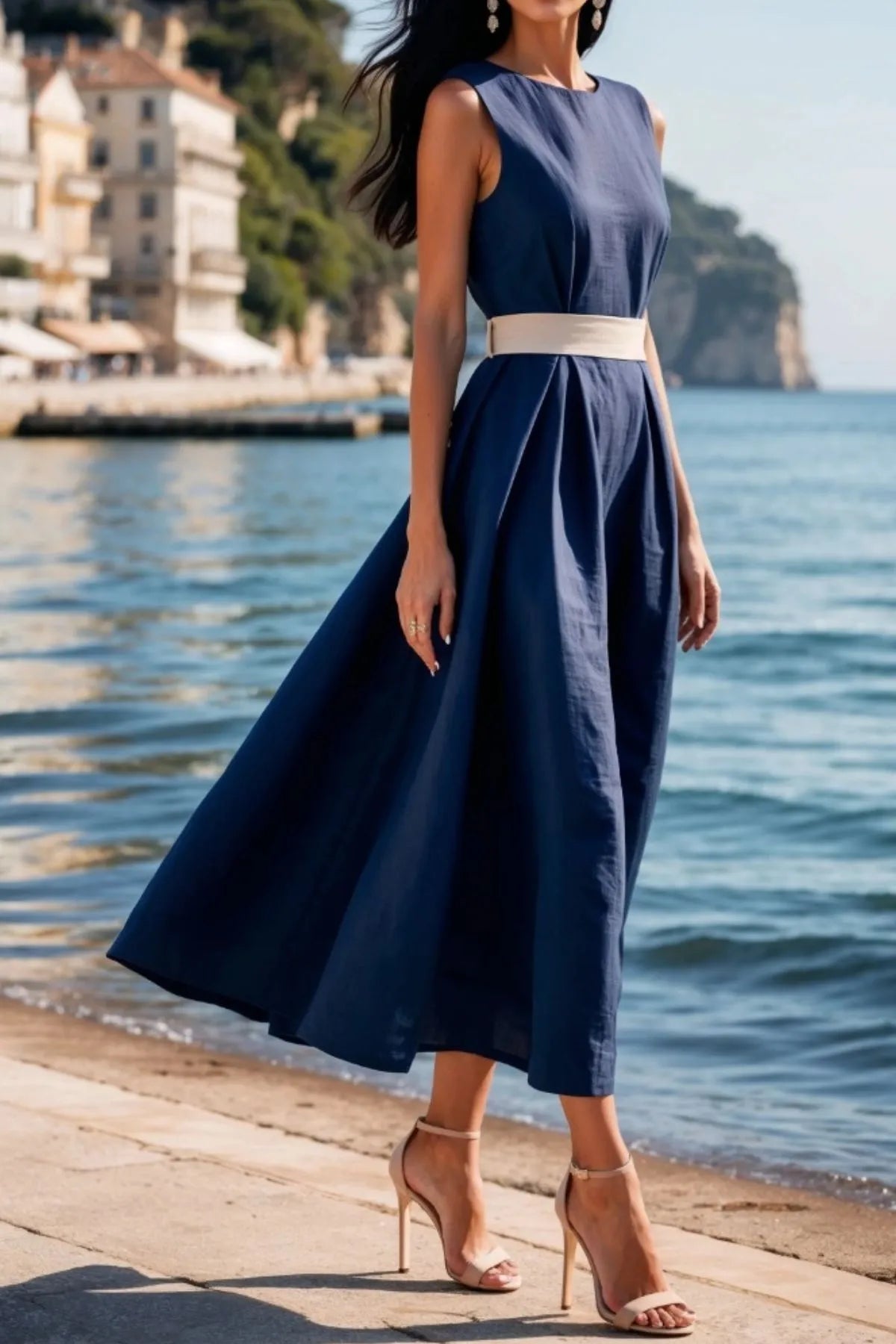 Round Neck Sleeveless Midi Dress