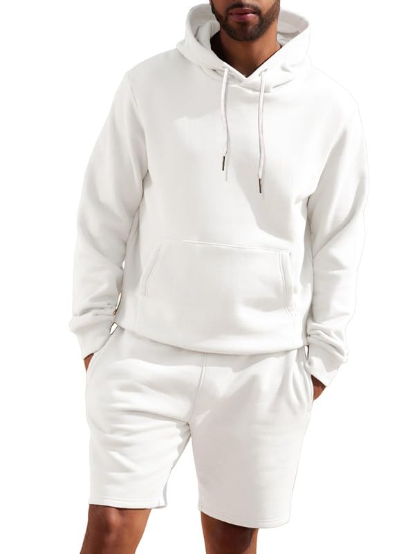 Mens 2 Piece Outfits Hoodie Sweatshirt Tracksuit Joggers Shorts Sweatsuit Set with Pockets
