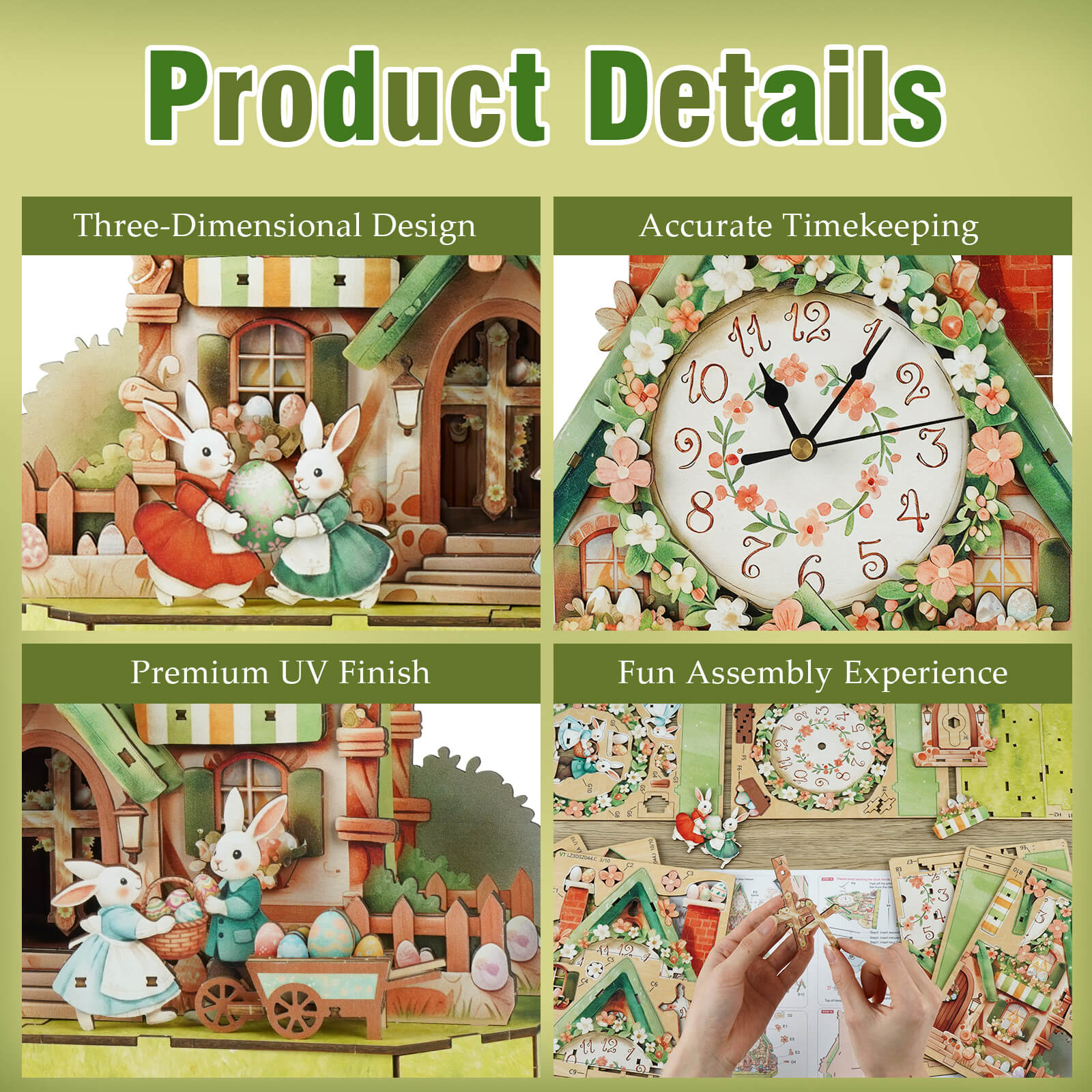Easter Egg Hutâ€“ DIY Wooden Clock, 3D Puzzle Craft Kit