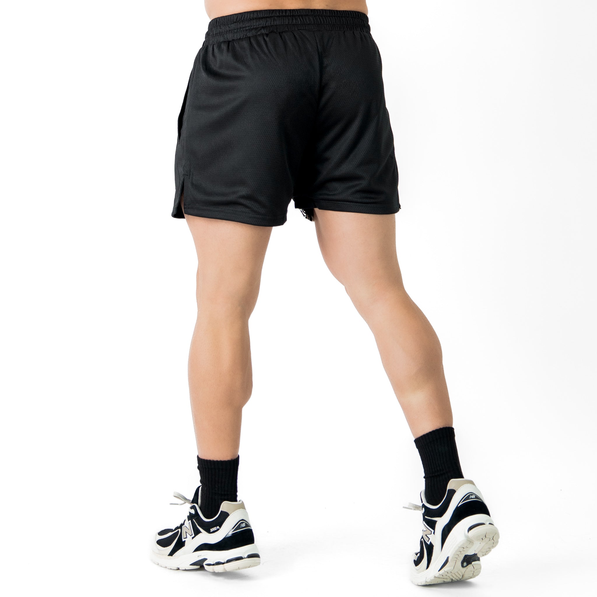 MUAY THAI FLAME SHORTS (MID THIGH CUT) - BLACK / WHITE