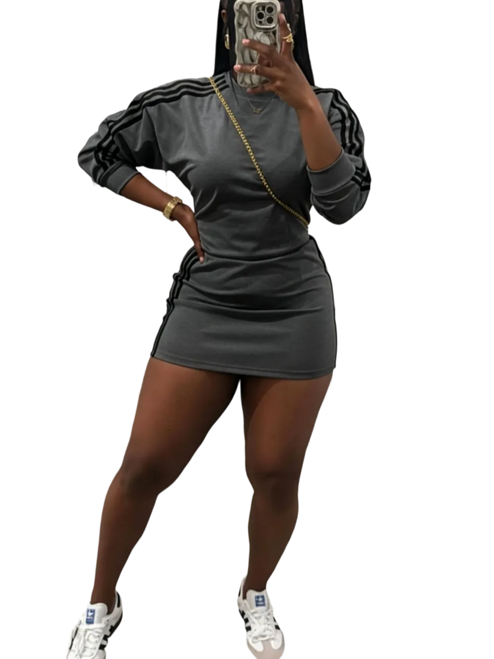 Women's Sporty Fitted Short Dress Set, Sportswear Set, Long Sleeve Slim Fit Casual Two-Piece