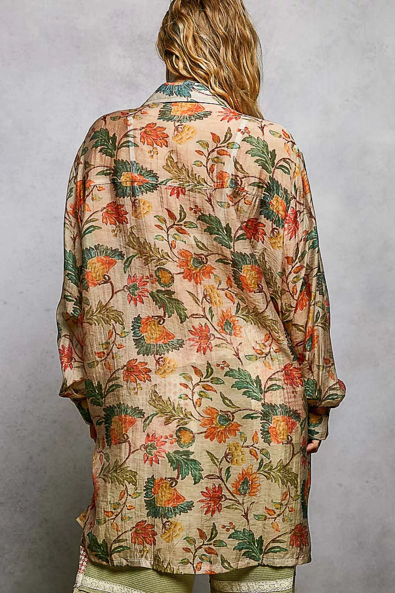 POL Metal Button Down Floral Long Sleeve Shirt