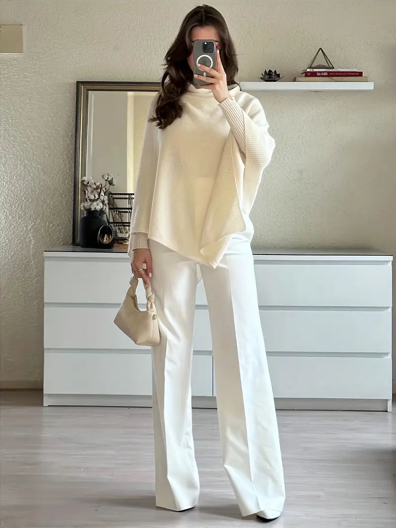 Women'S Elegant Asymmetrical Cape Sweater - Soft Winter Coat with Round Neck