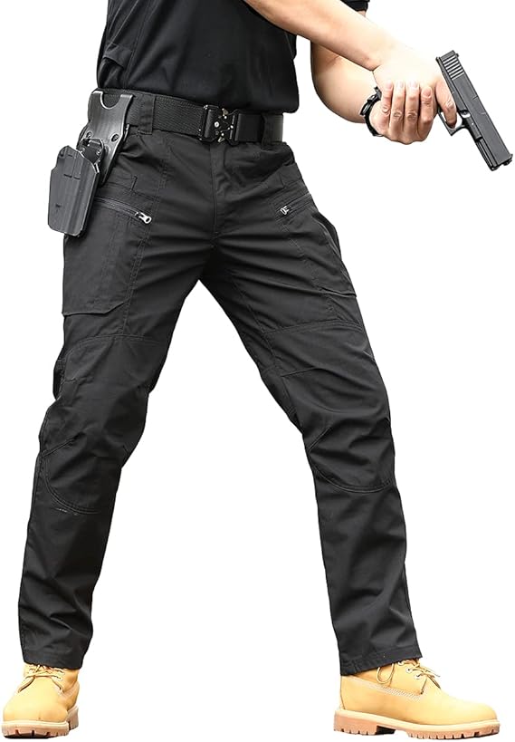 Men's Multi-Functional Tactical Work Pants, Casual Fitted Trousers, Durable Non-Stretch Fabric, Hiking & Outdoor Wear, Zipper Pocket Design, Casual Style
