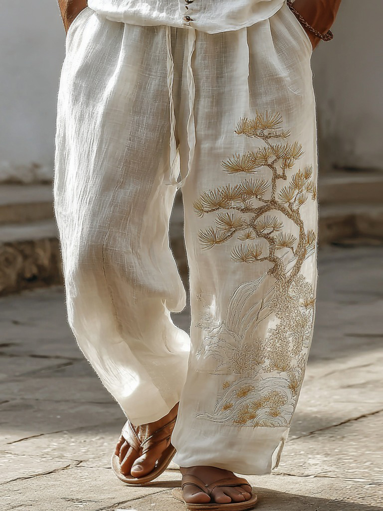 Men's Japanese Style Pine Casual Linen Pants