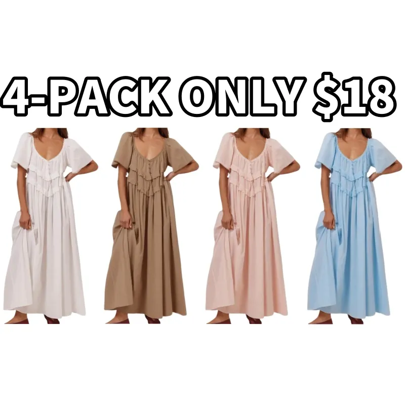 Women Long Dress Elegant Short Sleeve Low-Cut Backless(Just $3 Each!)
