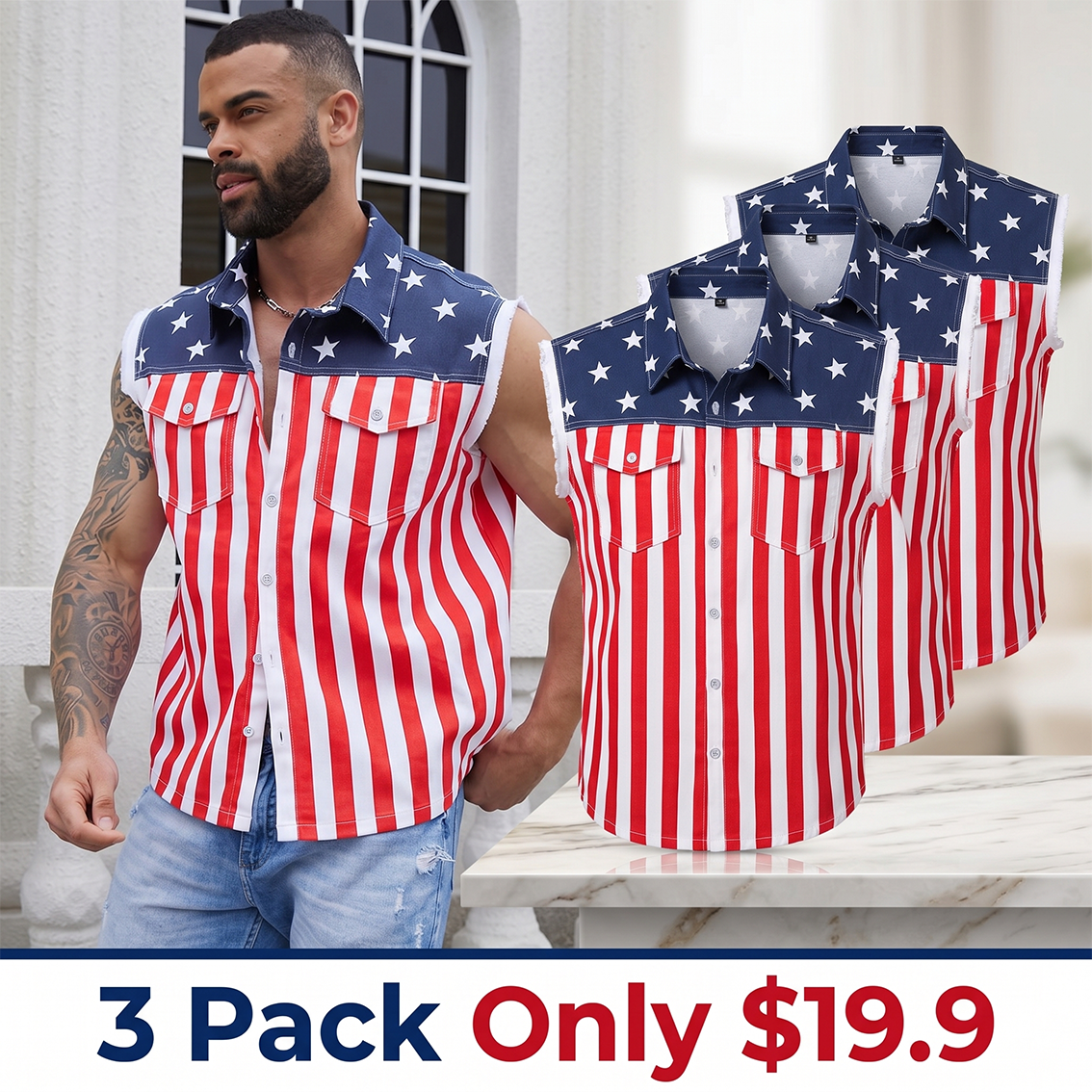 4th of July Men’s American Flag Denim Vest