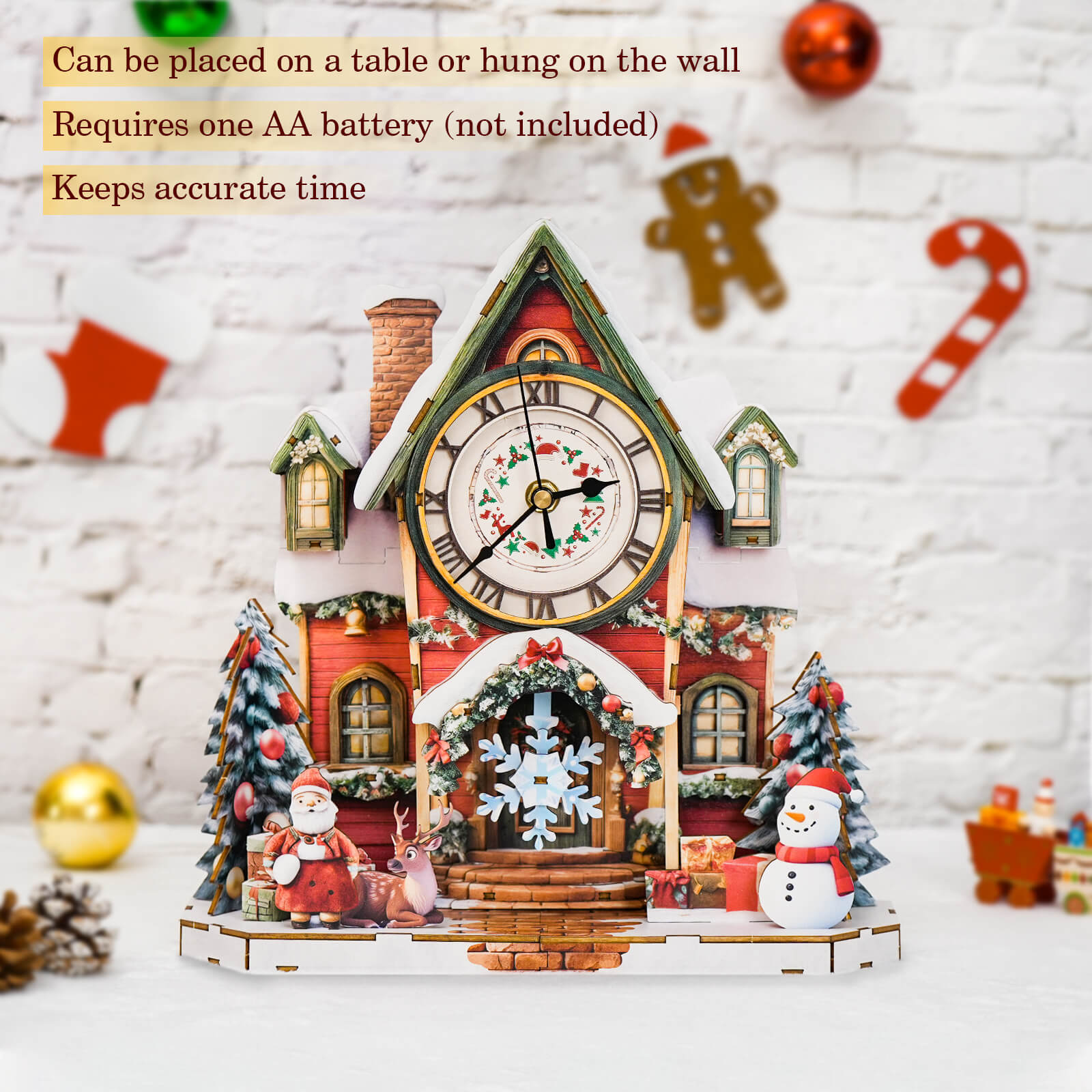 Christmas Houseâ€“ DIY Wooden Clock, 3D Puzzle Craft Kit