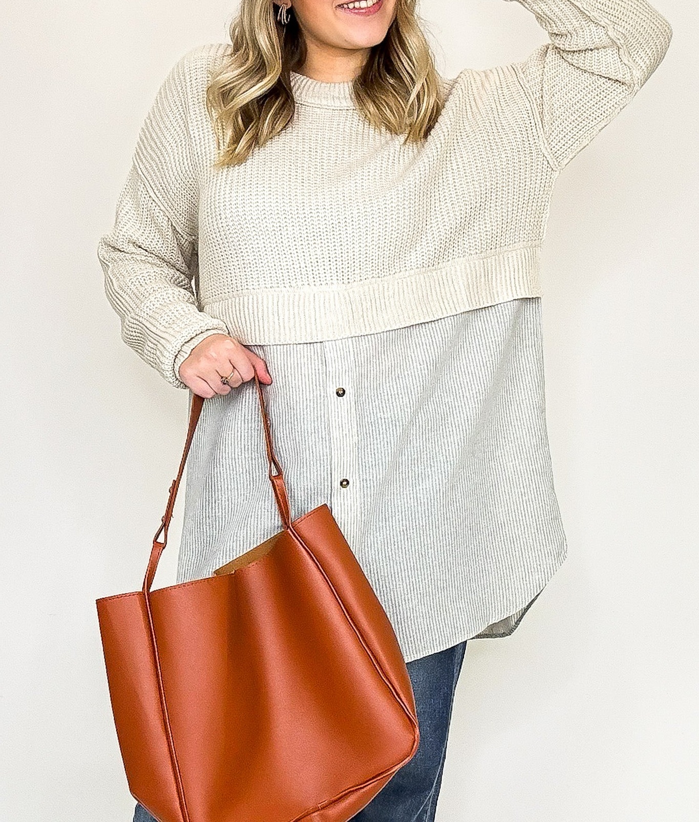 Split Seconds Knit and Button Down Top