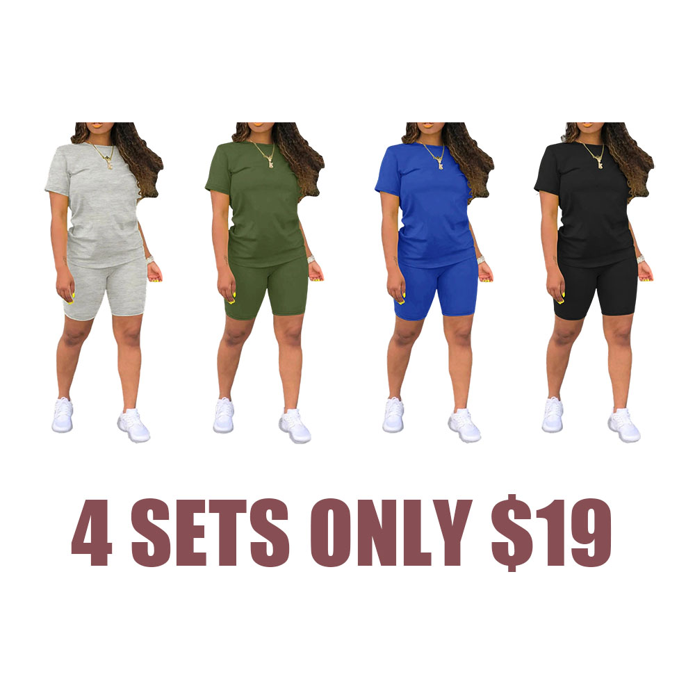 Women's Fitted T-Shirt & Biker Shorts Two-Piece Summer Set