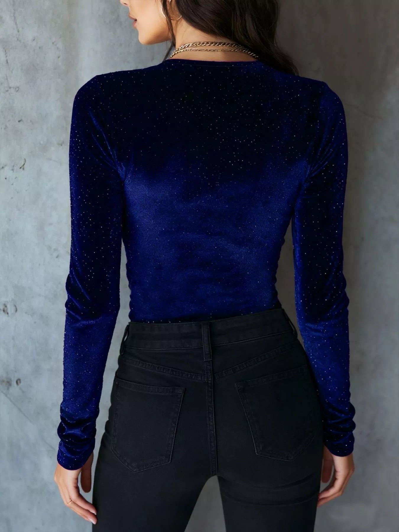 Velvet Ruched Long Sleeve T-Shirt