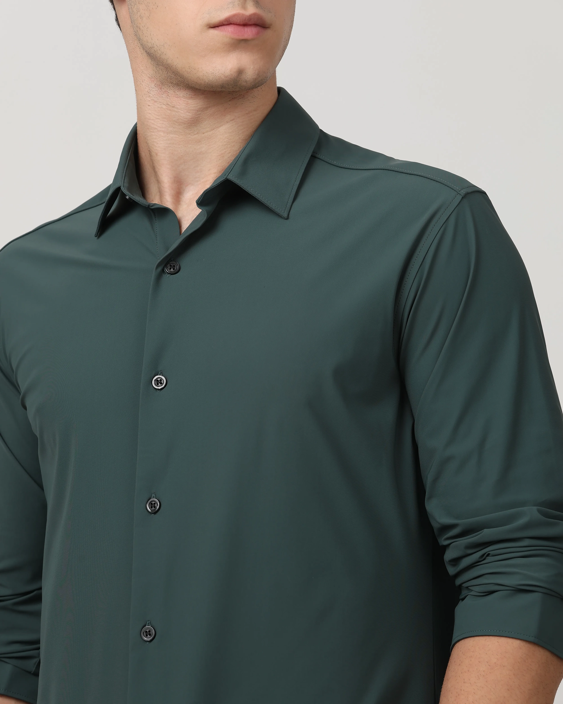Leisure Soft And Comfortable Slim-Fit Dark Green Shirt