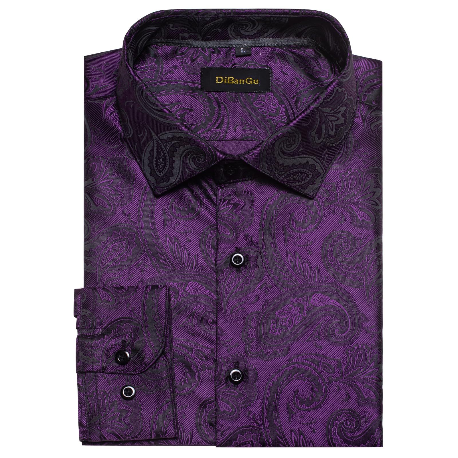 Men's Paisley Dress Shirt Long Sleeve Wrinkle Free Button Down Cowboy Shirts - Dark Purple&paisley