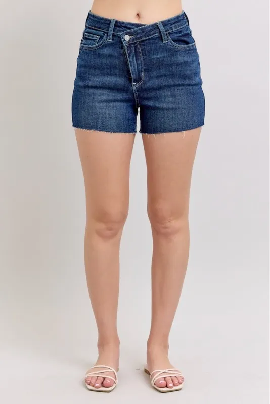 High Waist Criss-Cross Waistband Denim Shorts