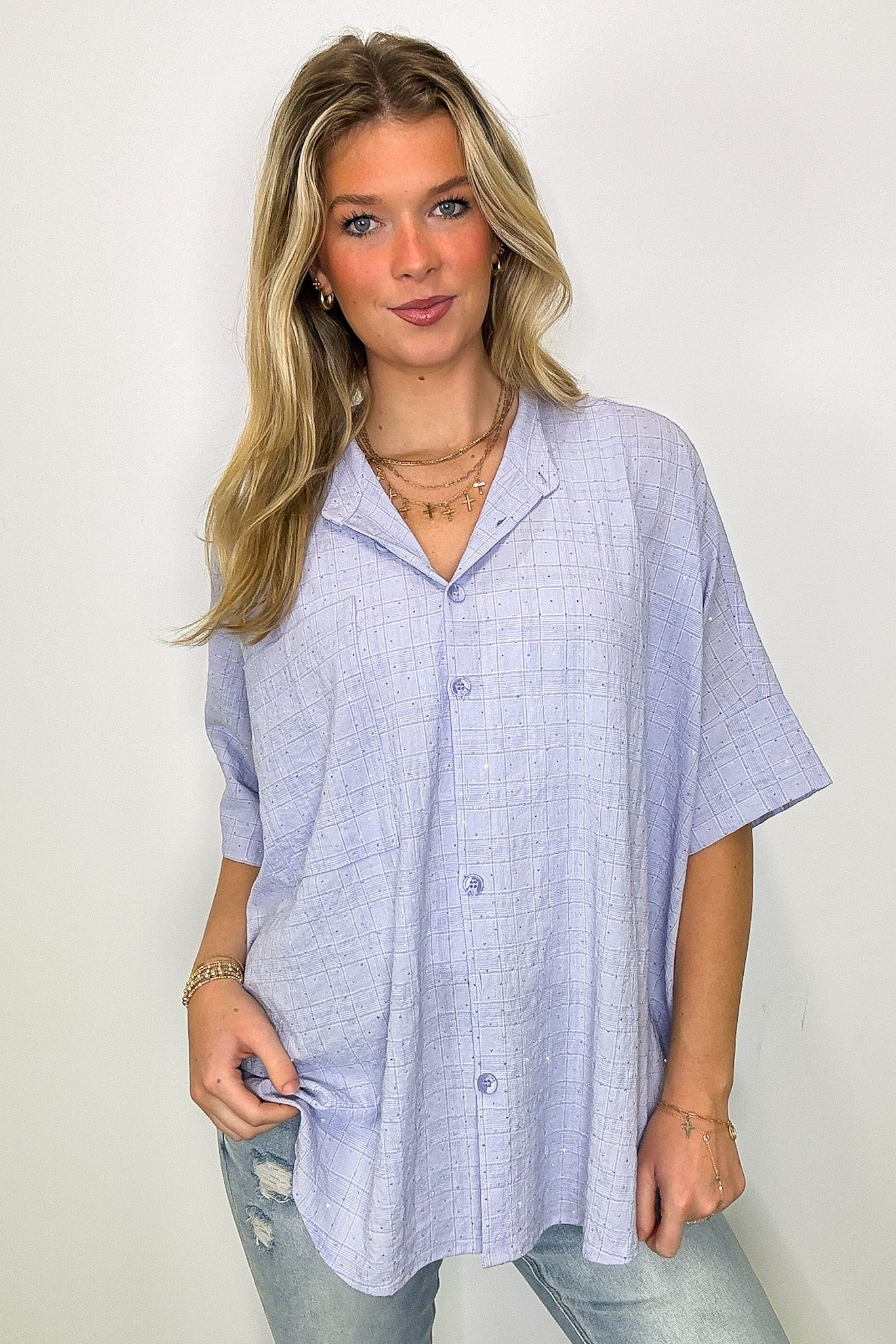 Rhinestone Embellished Button Down Top