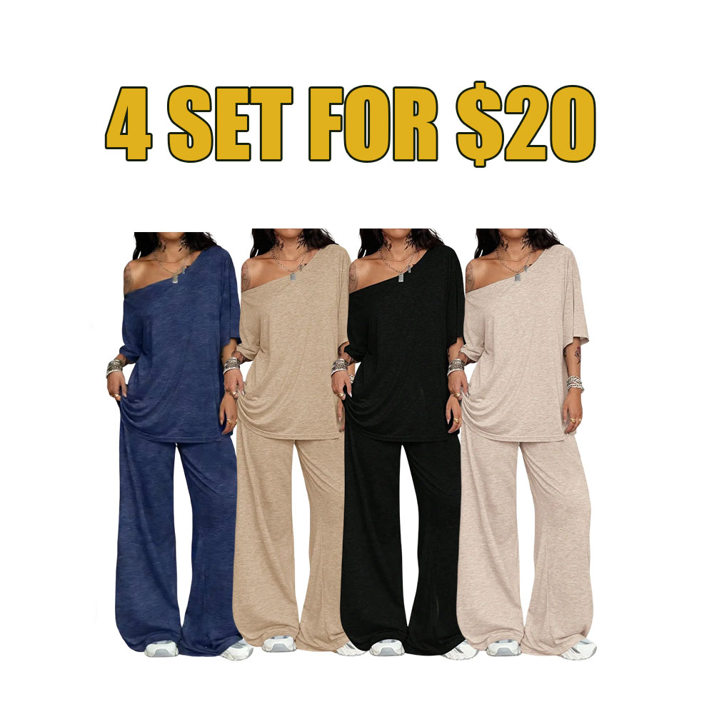 Effortless Comfort Women’s 2-Piece Lounge Set – Loose Fit Top & Wide-Leg Pants