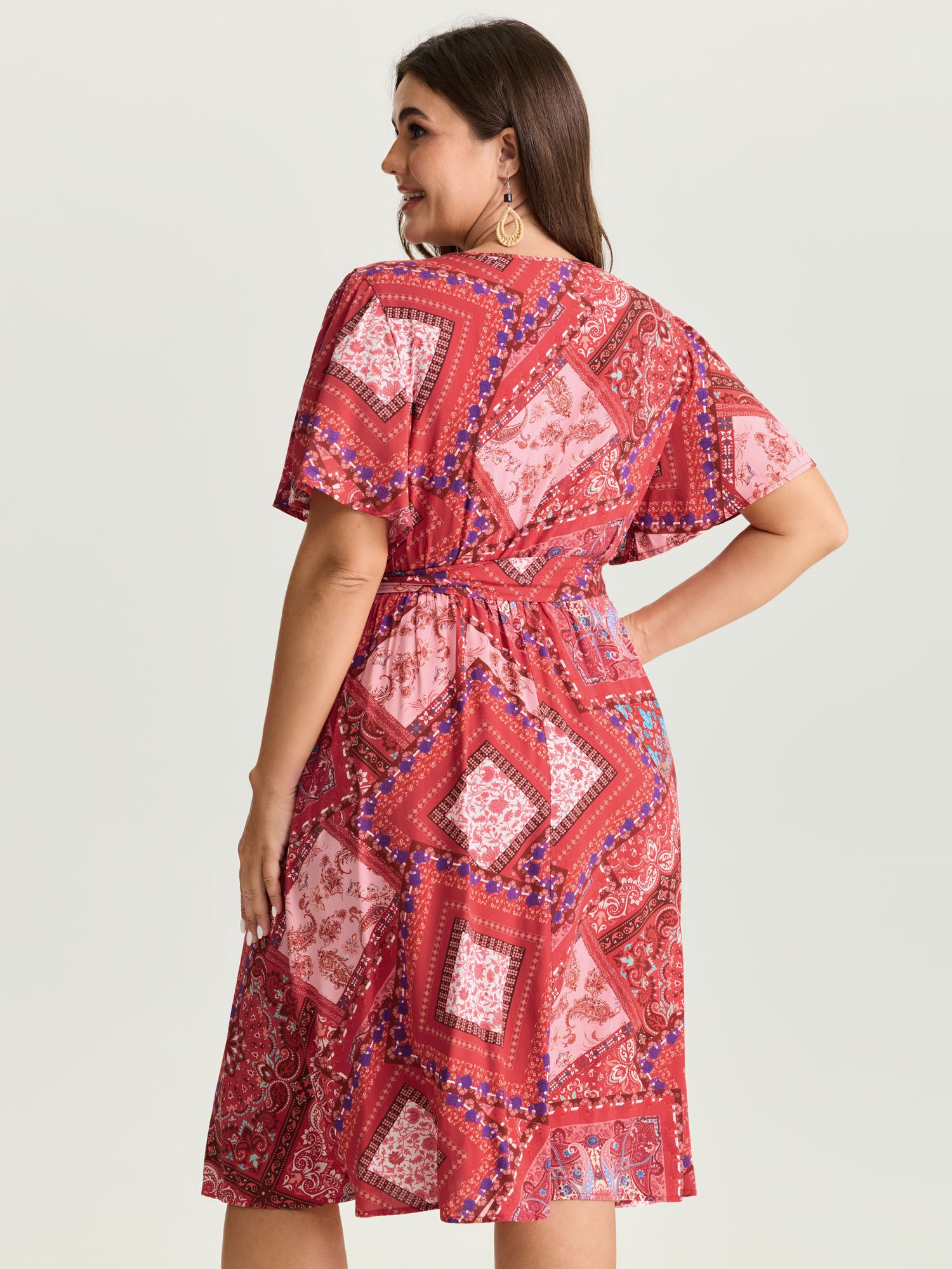 Supersoft Floral Patchwork Print Waist-Tie Midi Dress