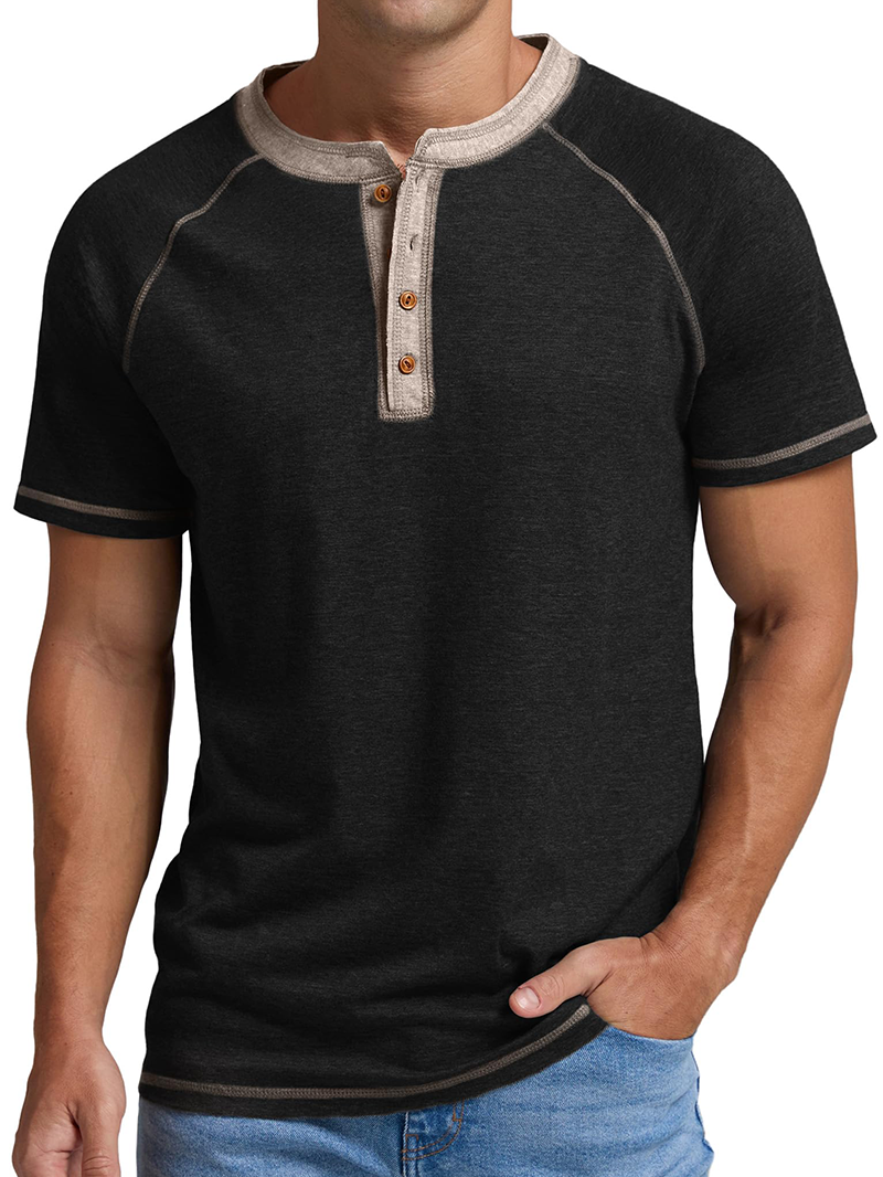 Men's Knitted Contrast Color Short Sleeve T-Shirt