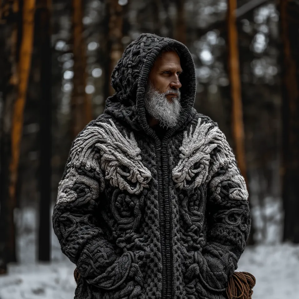 Men's Viking-style Winter Warm Hooded Knitted Sweater Coat