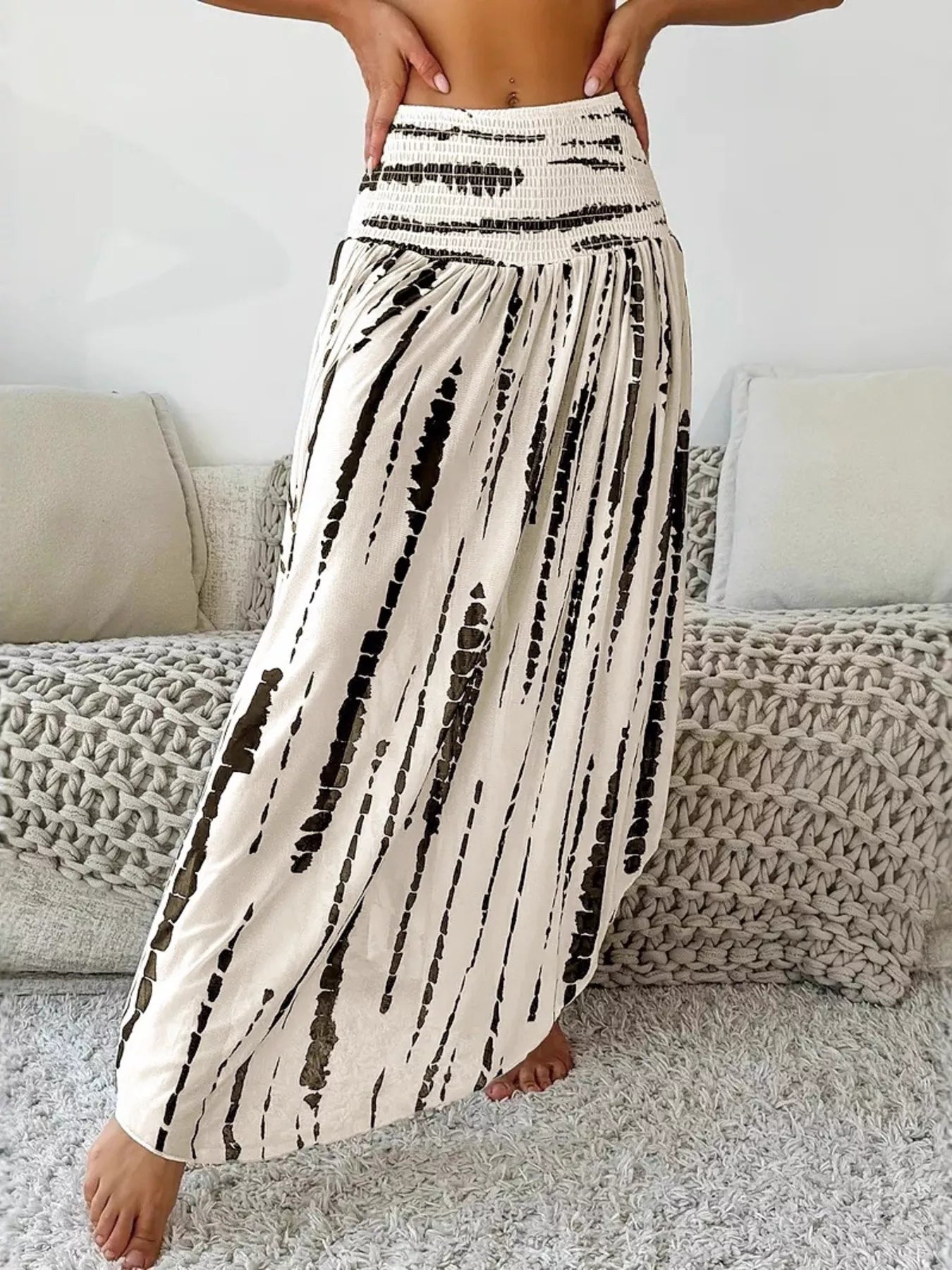 Smocked Asymmetrical Hem Skirt