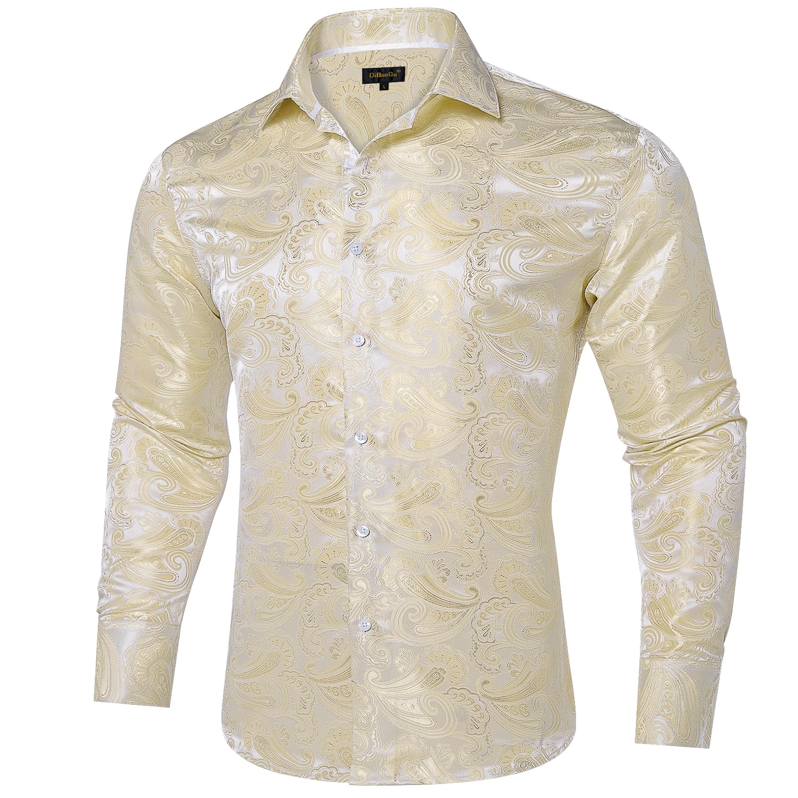 Men's Paisley Dress Shirt Long Sleeve Wrinkle Free Button Down Cowboy Shirts - Light Champagne&paisley