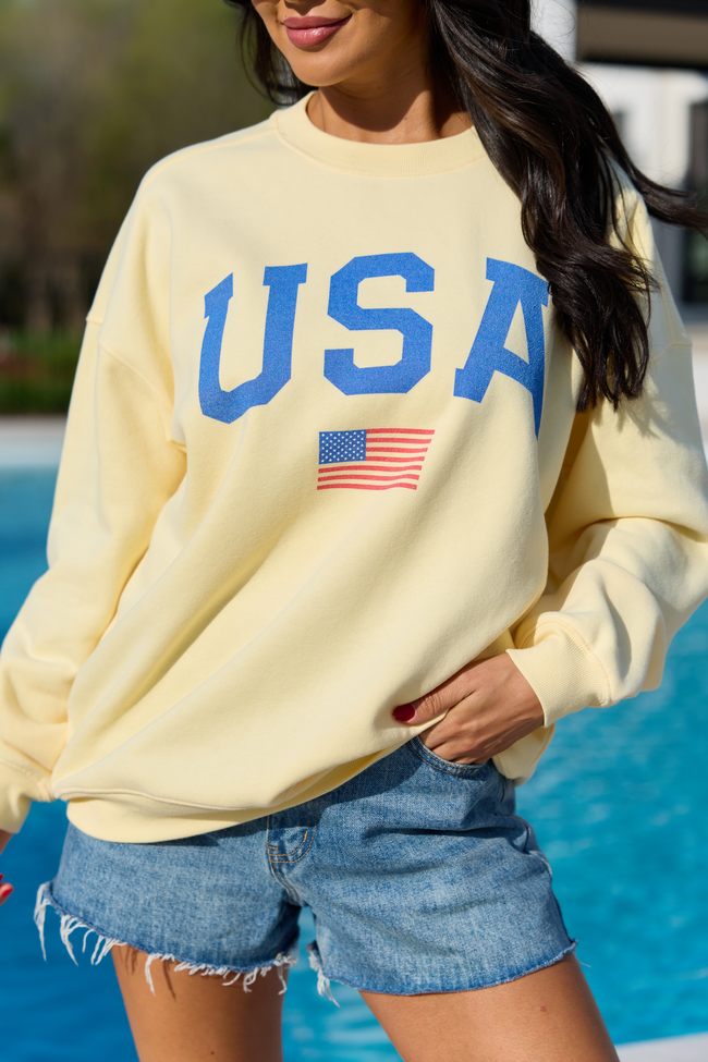 Athletic USA Flag Yellow Graphic Sweatshirt