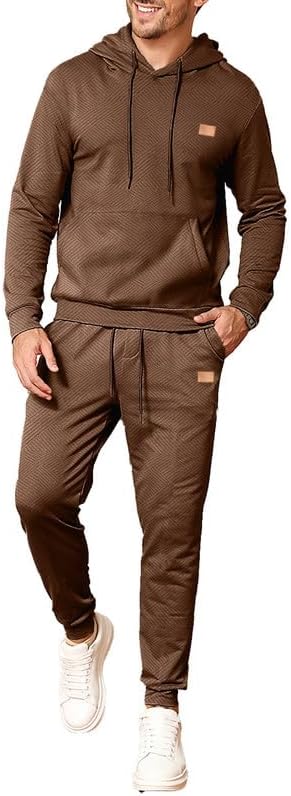 Mens 2 Piece Jacquard Sweatsuit Outfits Hoodie Sweatshirt & Joggers Sweatpants Set Tracksuit